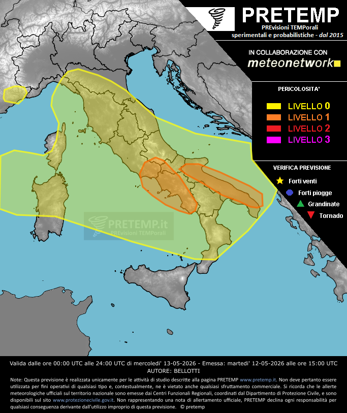 Mappa previsione del 13 maggio 2026